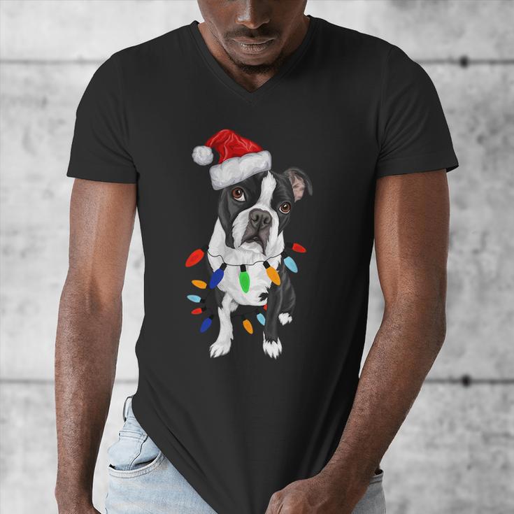 Boston Terrier Santa Christmas Lights Xmas Dog Lover Men Women Kids Men's V-Neck T-Shirt, Boston Terrier Christmas Gifts, funny design