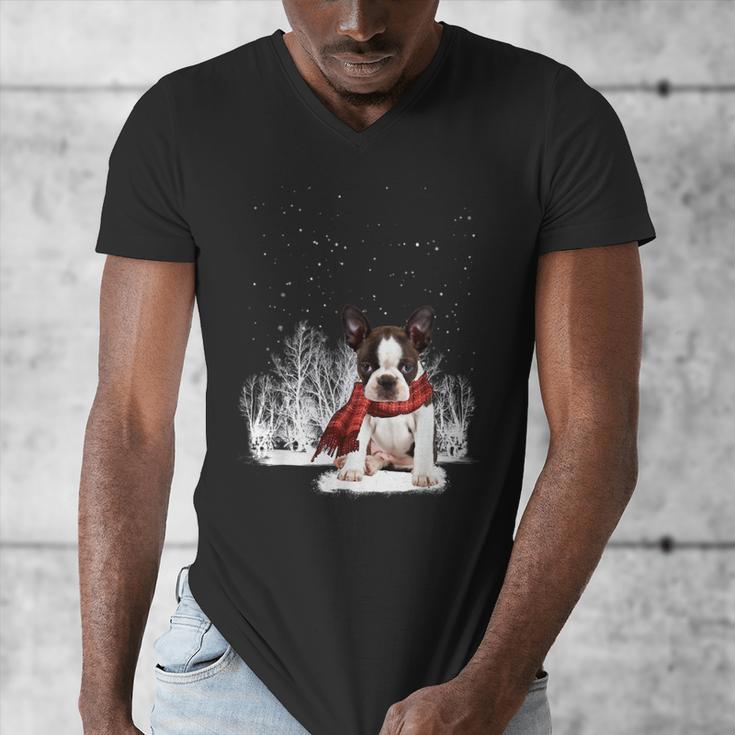 Boston Terrier In The Snow Merry Christmas Winter Men's V-Neck T-Shirt, Boston Terrier Christmas Gifts, funny design