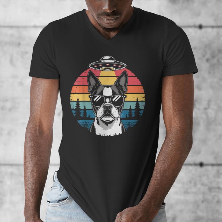 Boston Terrier UFO Alien Boston Terrier Dog Mom Dad Men's V-Neck T-Shirt, Couple Gifts, Mom Gifts, Boston Terrier Dad Gifts, Boston Terrier Mom Gifts, funny design