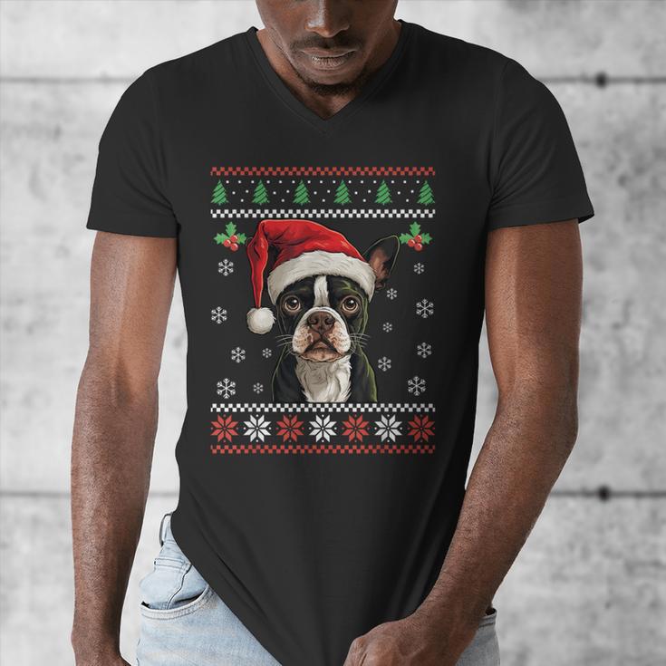 Boston Terrier Ugly Christmas Sweater Xmas For Adults Kids Men's V-Neck T-Shirt, Boston Terrier Christmas Gifts, funny design