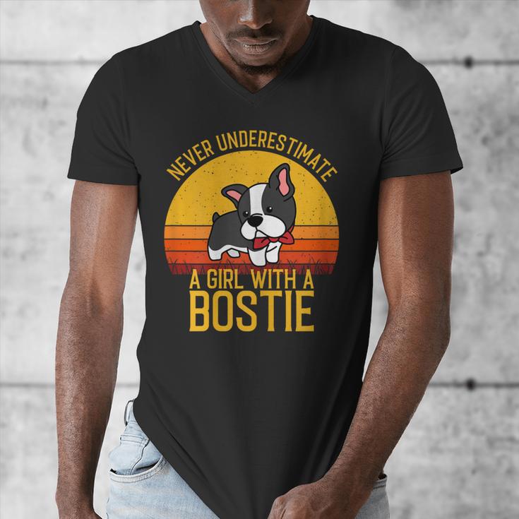 Boston Terrier Never Underestimate a Girl With a Bostie Men's V-Neck T-Shirt, funny design