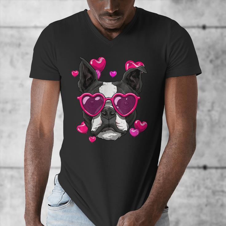 Boston Terrier Valentines Day Shirt Heart Dog Lover Men's V-Neck T-Shirt, funny design
