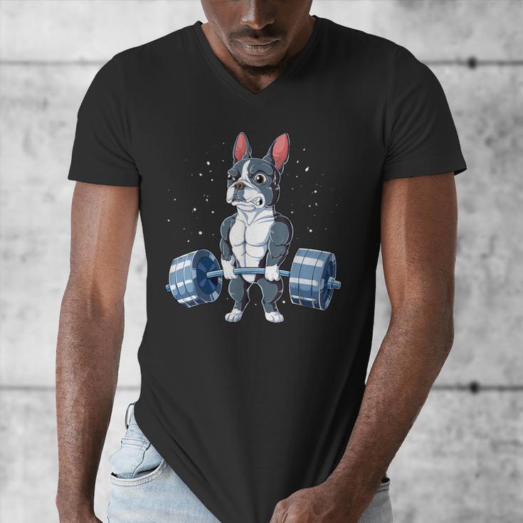 Boston Terrier Weightlifting Deadlift Men Fitness Gym Men's V-Neck T-Shirt, Boston Terrier Gym Gifts, funny design