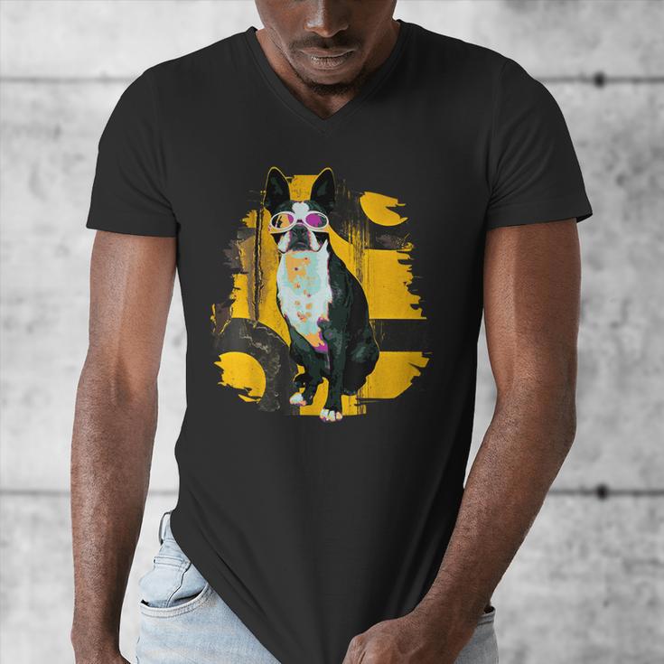 Boston Terrier s Mid-Century Modern Art s Street Grunge Men's V-Neck T-Shirt, funny design