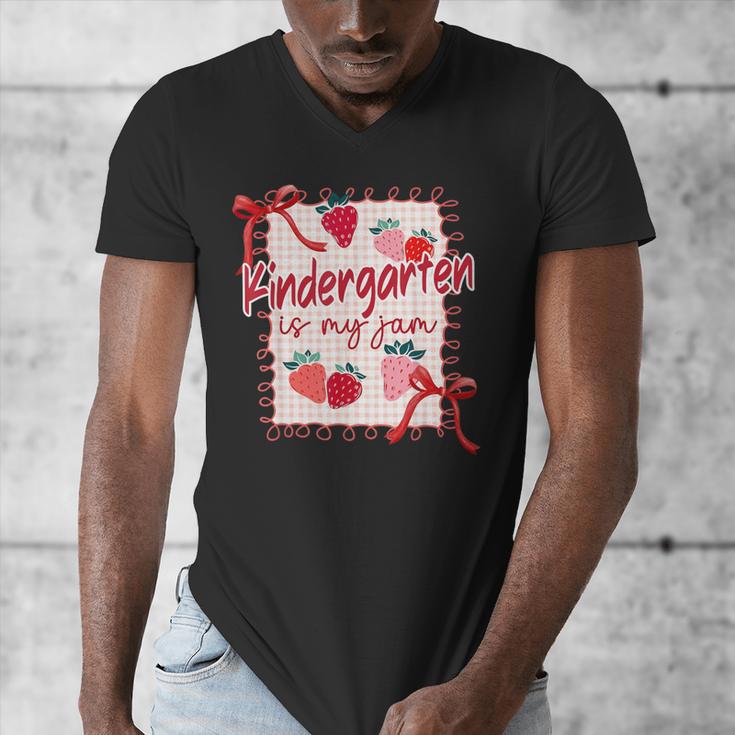 Bow Strawberry Kindergarten Is My Jam Teacher Kinder Team Men's V-Neck T-Shirt, funny design