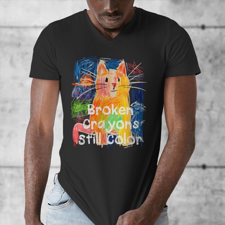 Broken Crayons Still Color Cat Teacher Men's V-Neck T-Shirt, funny design Broken Crayons Still Color Cat Teacher Men's V-Neck T-Shirt, funny design