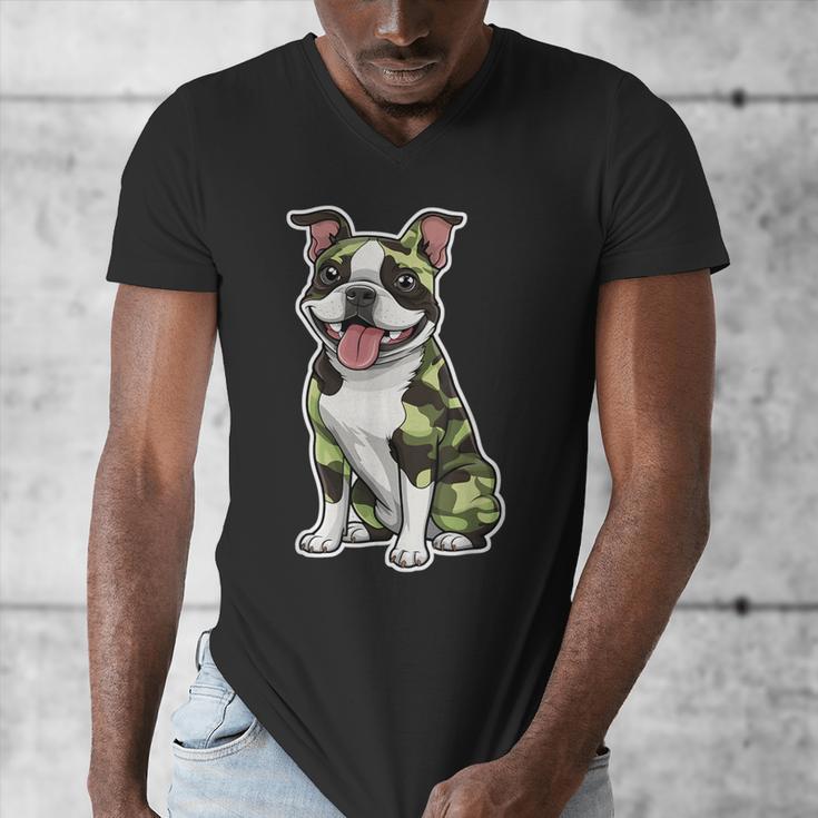 Camo Boston Terrier Pet Owner Camouflage Dog Lover Men's V-Neck T-Shirt, funny design
