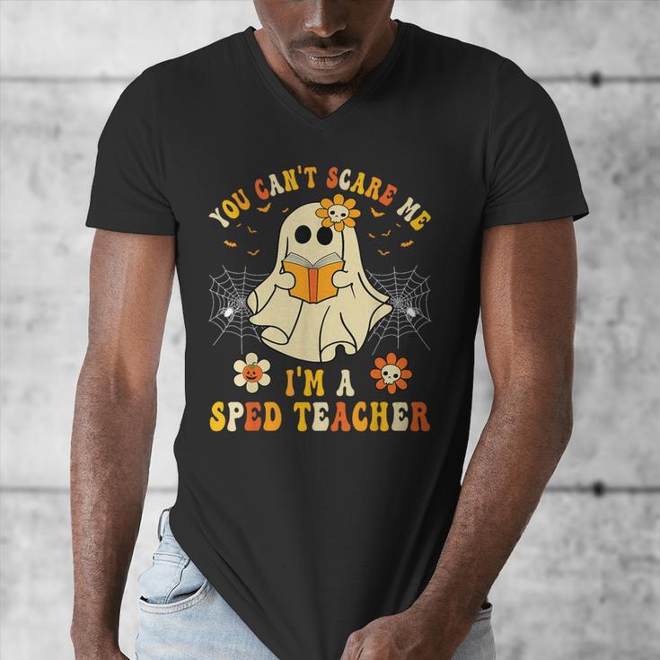 You Can't Scare Me I'm A SPED Teacher Halloween Ghost Men's V-Neck T-Shirt, funny design