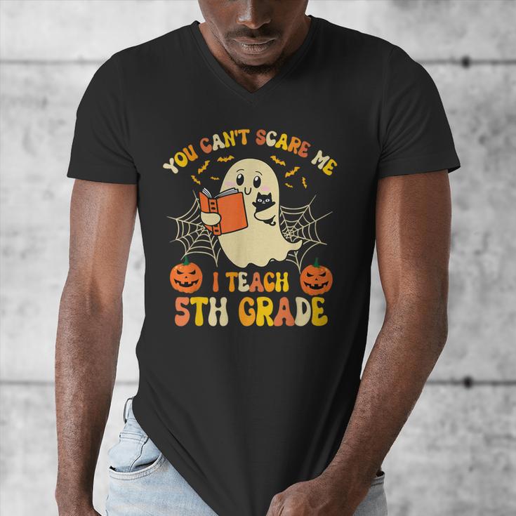 You Can't Scare Me I Teach 5th Grade Teacher Halloween Ghost Men's V-Neck T-Shirt, funny design