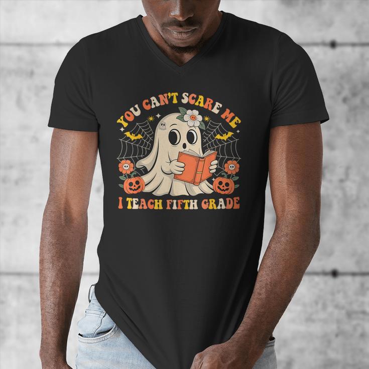 You Can't Scare Me I Teach Fifth Grade Halloween Teacher Men's V-Neck T-Shirt, funny design