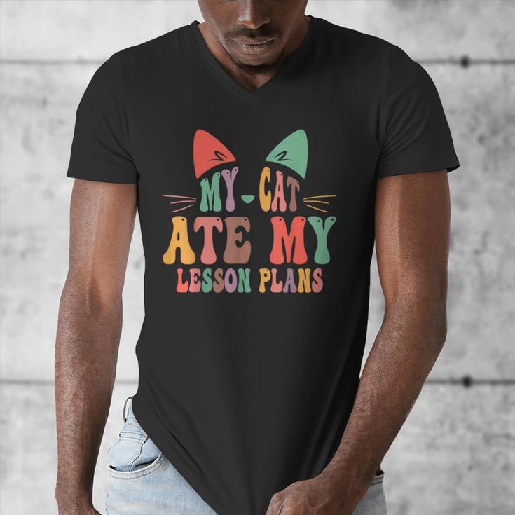My Cat Ate My Lesson Plans Teacher Sarcastic Men's V-Neck T-Shirt, funny design