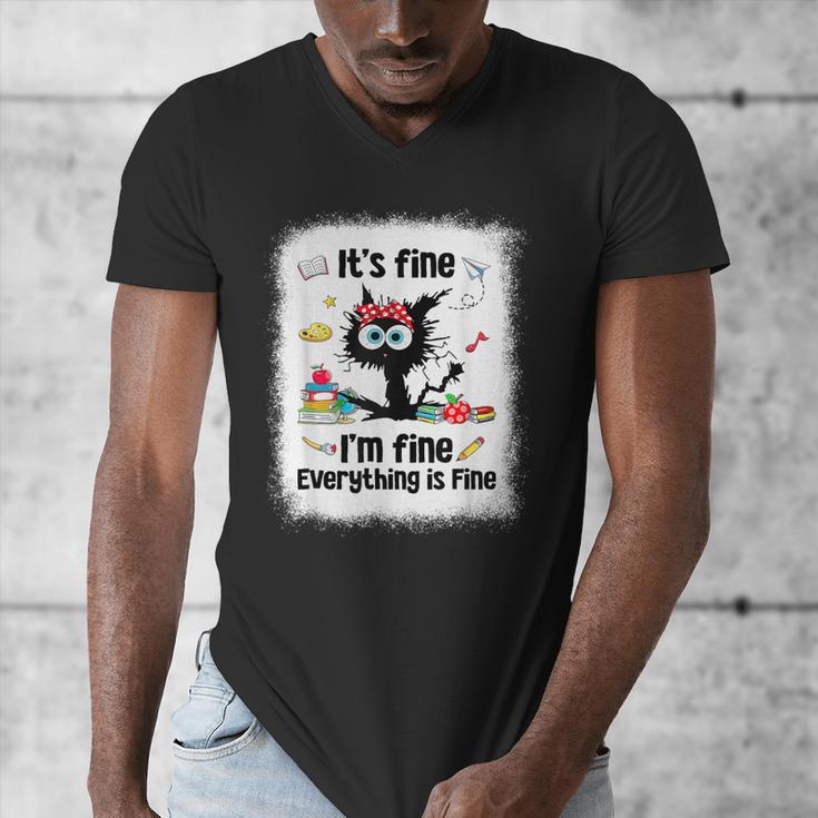 Cat It's Fine I'm Fine Everything Is Fine Teacher Life Men's V-Neck T-Shirt, funny design Cat It's Fine I'm Fine Everything Is Fine Teacher Life Men's V-Neck T-Shirt, funny design