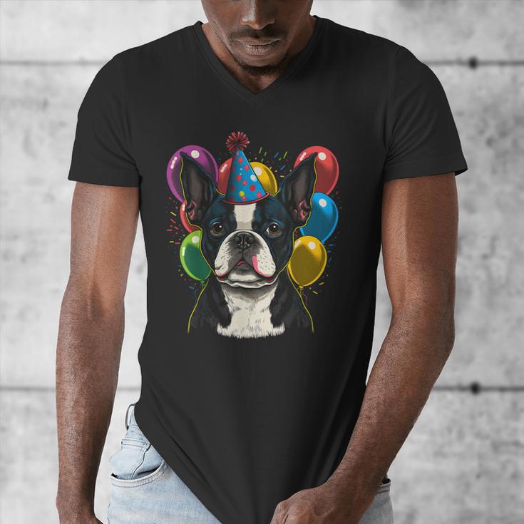 Celebration Event Birthday Party Boston Terrier Men's V-Neck T-Shirt, funny design