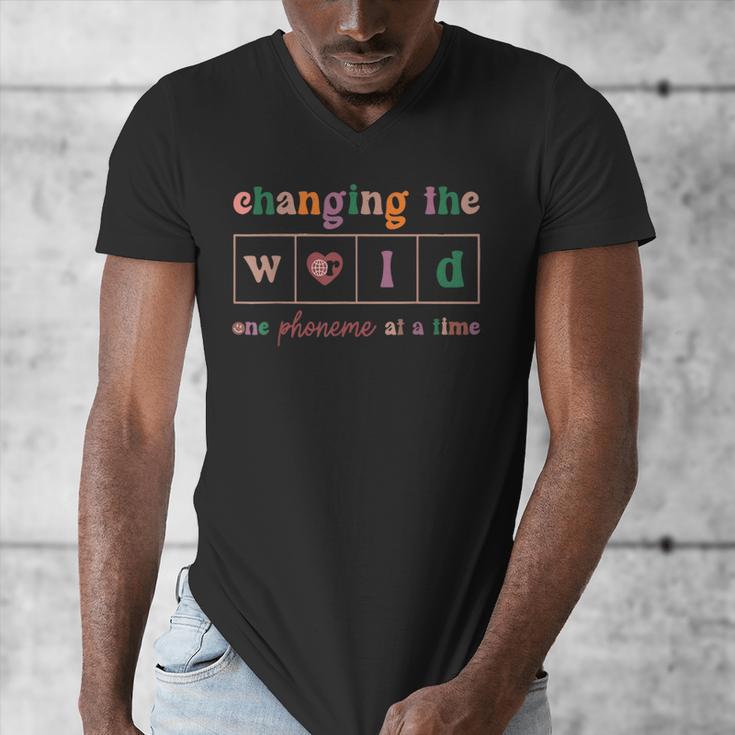 Changing The World One Phoneme At a Time Phonics Teacher Men Women Girls Kids Men's V-Neck T-Shirt, funny design