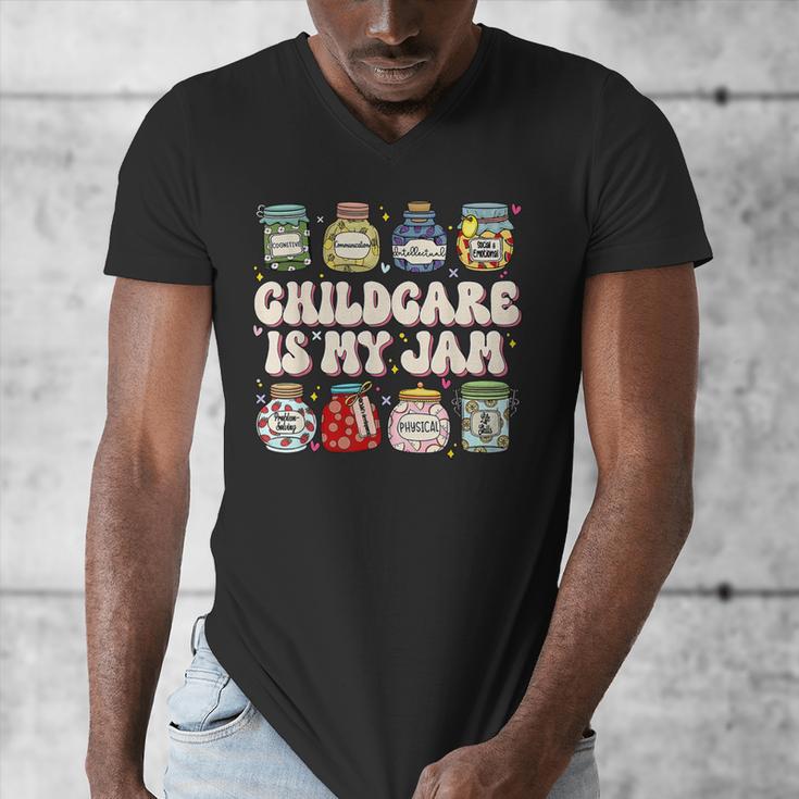 Childcare Is My Jam Child Care Teacher School Psychologist Men's V-Neck T-Shirt, funny design