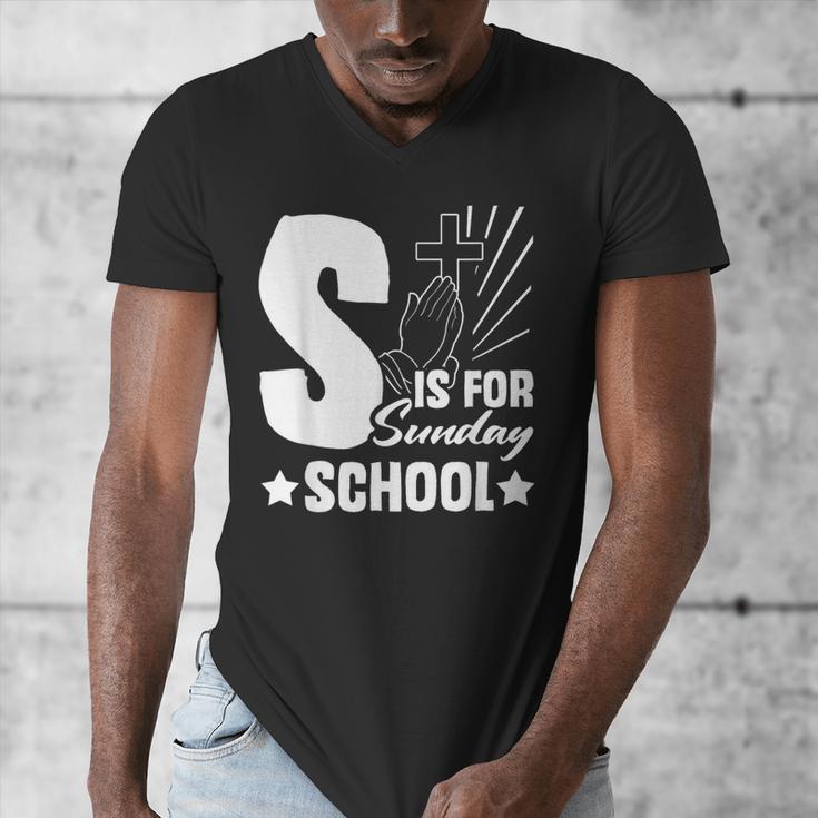 Christian Teacher S Is For Sunday School Essentials Men's V-Neck T-Shirt, funny design