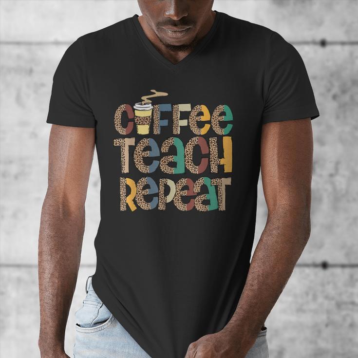 Coffee Teach Repeat Leopard Print Back To School Teachers Men's V-Neck T-Shirt, funny design Coffee Teach Repeat Leopard Print Back To School Teachers Men's V-Neck T-Shirt, funny design