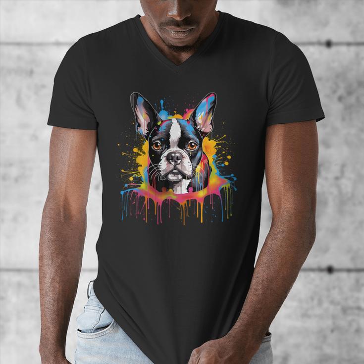 Colorful Boston Terrier Dog For Men Women Kids Men's V-Neck T-Shirt, funny design