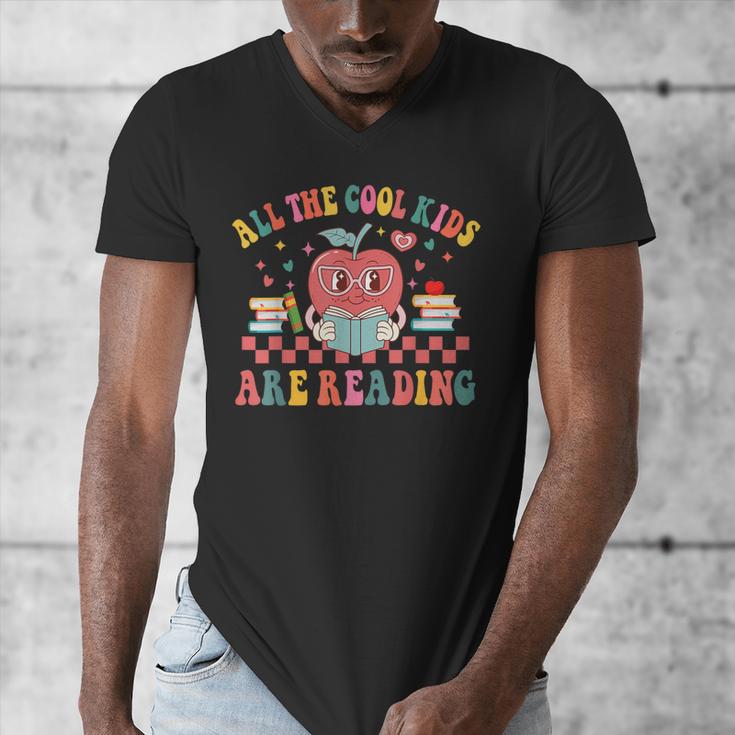 All The Cool Kids Are Reading Book Reading Teacher School Men's V-Neck T-Shirt, funny design