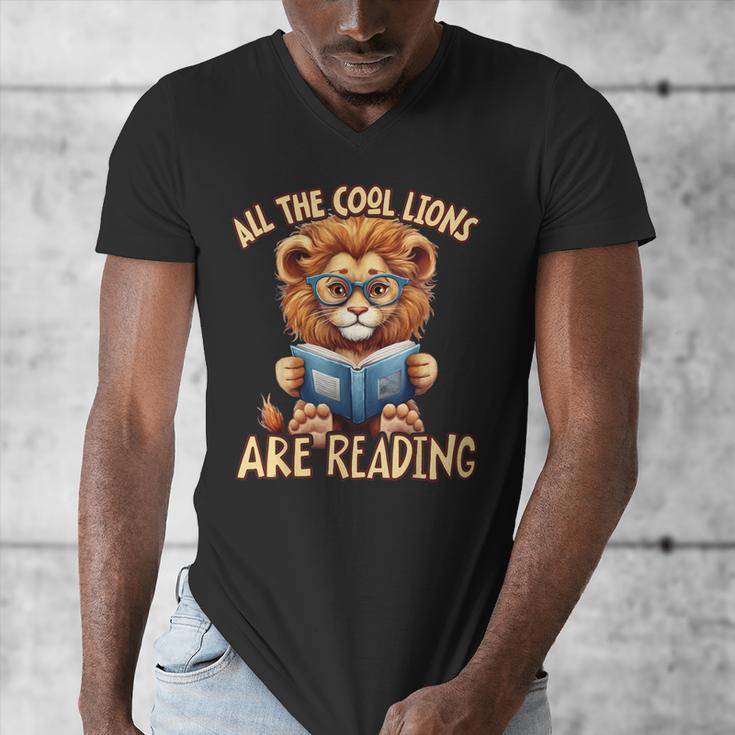 All The Cool Lions Are Reading Lion Teacher Men Women Kids Men's V-Neck T-Shirt, funny design All The Cool Lions Are Reading Lion Teacher Men Women Kids Men's V-Neck T-Shirt, funny design