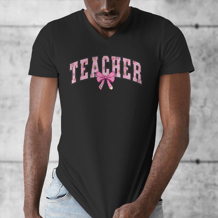 Coquette Bow Back To School First Day Teacher Men's V-Neck T-Shirt, funny design