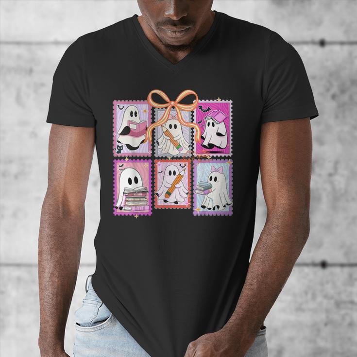 Coquette Bow Spooky Teacher Ghost Halloween Trick Or Teach Men's V-Neck T-Shirt, funny design Coquette Bow Spooky Teacher Ghost Halloween Trick Or Teach Men's V-Neck T-Shirt, funny design