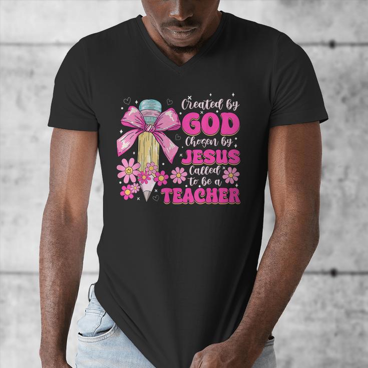 Created By God Called To Teacher Jesus Christian Teacher Men's V-Neck T-Shirt, funny design