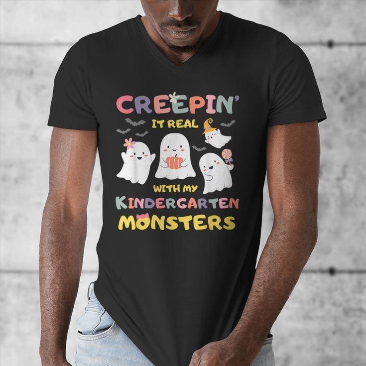 Creepin It Real With Kindergarten Monsters Halloween Teacher Men's V-Neck T-Shirt, funny design Creepin It Real With Kindergarten Monsters Halloween Teacher Men's V-Neck T-Shirt, funny design