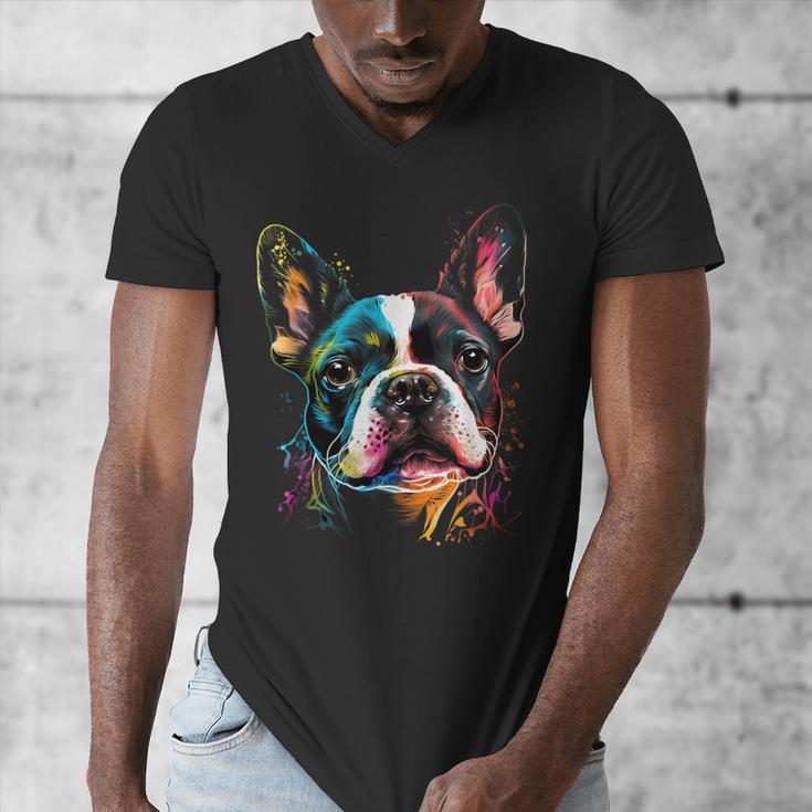Cute Boston Terrier Puppy Dog Art Lover Unique Painting For Men Women Kids Men's V-Neck T-Shirt, funny design