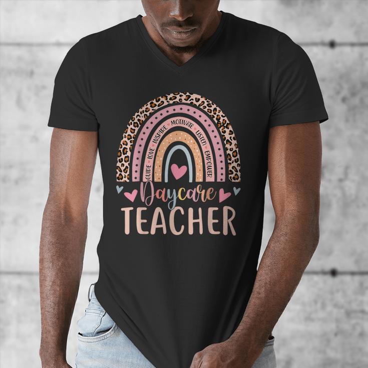 Cute Daycare Teacher Rainbow Leopard Print Childcare Worker Men's V-Neck T-Shirt, funny design Cute Daycare Teacher Rainbow Leopard Print Childcare Worker Men's V-Neck T-Shirt, funny design