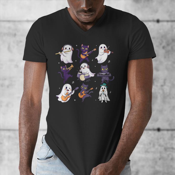 Cute Ghost Cat Playing Musical Halloween Music Teacher Men's V-Neck T-Shirt, funny design Cute Ghost Cat Playing Musical Halloween Music Teacher Men's V-Neck T-Shirt, funny design