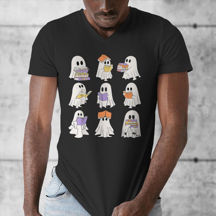 Cute Ghost Reading Books Teacher Halloween Reading Men Women Kids Men's V-Neck T-Shirt, funny design