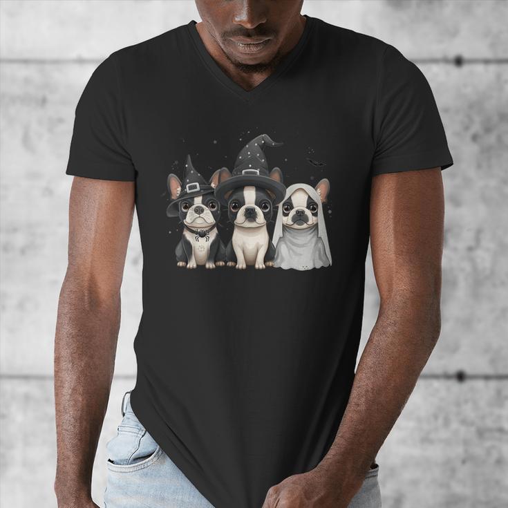 Cute Halloween Boston Terrier Dogs Witch Hat Ghost Dog For Men Women Kids Men's V-Neck T-Shirt, Boston Terrier Ghost Gifts, Boston Terrier Halloween Gifts, funny design