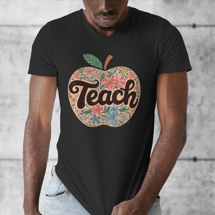 Cute Teacher With Apple Retro Teacher Kids Back To School Men's V-Neck T-Shirt, funny design