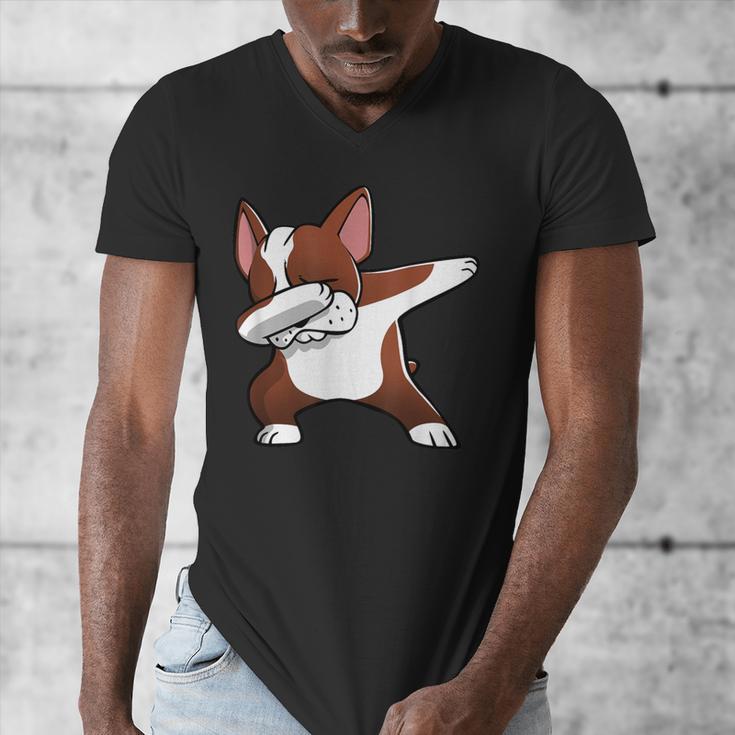Dabbing Red Boston Terrier Dab Dance Dog Men Women Kids Men's V-Neck T-Shirt, funny design