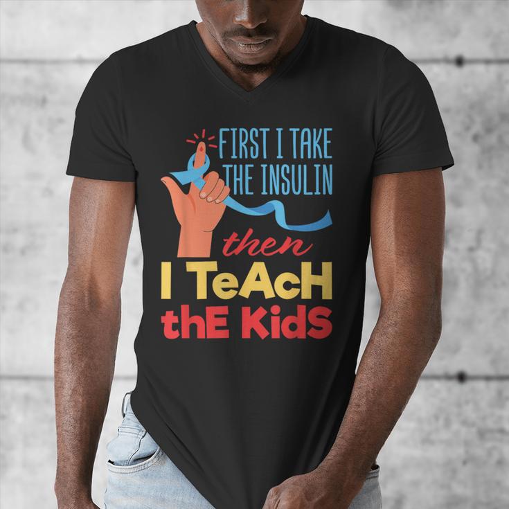 Diabetic Teacher Diabetes Awareness Insulin Blue Ribbon Men's V-Neck T-Shirt, funny design Diabetic Teacher Diabetes Awareness Insulin Blue Ribbon Men's V-Neck T-Shirt, funny design