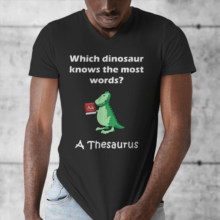 Dinosaur Thesaurus Grammar Joke Teacher Men's V-Neck T-Shirt, funny design Dinosaur Thesaurus Grammar Joke Teacher Men's V-Neck T-Shirt, funny design
