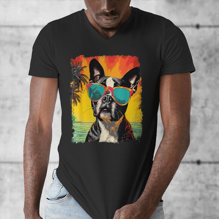 Dog Boston Terrier Hawaiian Men's V-Neck T-Shirt, funny design