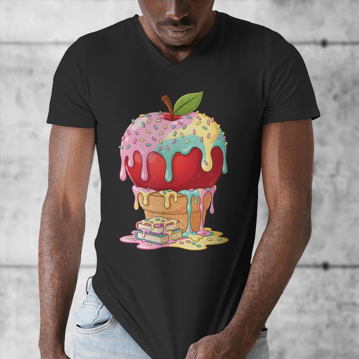 Dripping Apple Ice Cream Cone Cute Teacher Appreciation Men's V-Neck T-Shirt, funny design