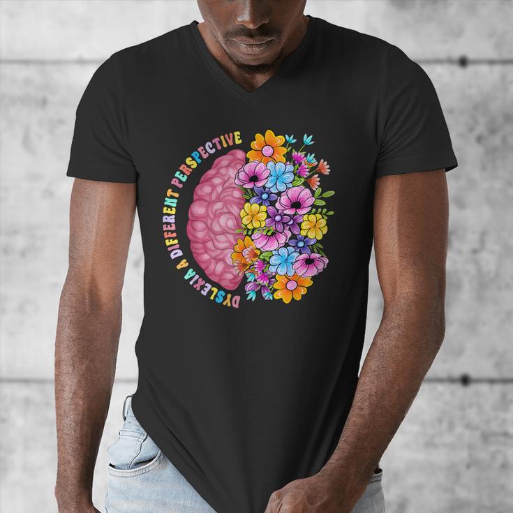Dyslexia Different Perspective Reading Brain Floral Teacher Men's V-Neck T-Shirt, funny design Dyslexia Different Perspective Reading Brain Floral Teacher Men's V-Neck T-Shirt, funny design