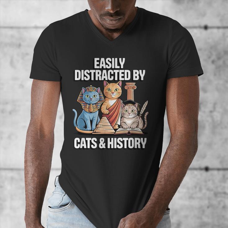 Easily Distracted By Cats & History Teacher Women Men Men's V-Neck T-Shirt, History Teacher Gifts, funny design Easily Distracted By Cats & History Teacher Women Men Men's V-Neck T-Shirt, History Teacher Gifts, funny design