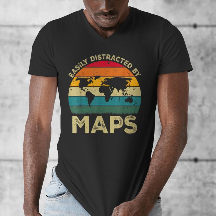 Easily Distracted By Maps Geography Teacher Men's V-Neck T-Shirt, funny design Easily Distracted By Maps Geography Teacher Men's V-Neck T-Shirt, funny design
