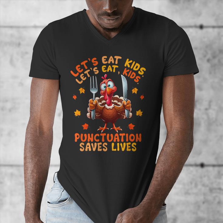 Eat Kids Punctuation Saves Lives Thanksgiving Turkey Teacher Men's V-Neck T-Shirt, funny design Eat Kids Punctuation Saves Lives Thanksgiving Turkey Teacher Men's V-Neck T-Shirt, funny design