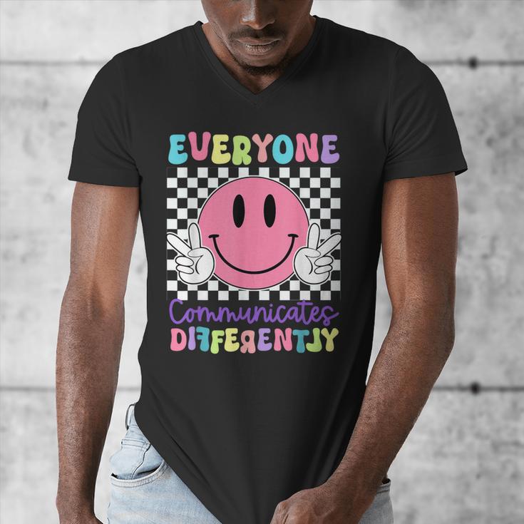 Everyone Communicates Differently Autism Awareness Teacher Men's V-Neck T-Shirt, funny design Everyone Communicates Differently Autism Awareness Teacher Men's V-Neck T-Shirt, funny design