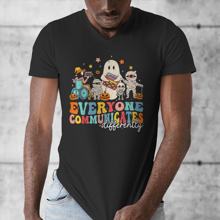 Everyone Communicates Differently Halloween SLP Sped Teacher Men's V-Neck T-Shirt, funny design Everyone Communicates Differently Halloween SLP Sped Teacher Men's V-Neck T-Shirt, funny design