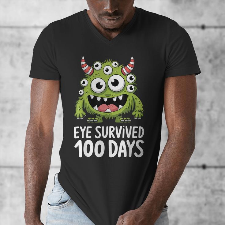 Eye Survived 100 Days Of School Monster Lover Teacher Kids Men's V-Neck T-Shirt, funny design Eye Survived 100 Days Of School Monster Lover Teacher Kids Men's V-Neck T-Shirt, funny design