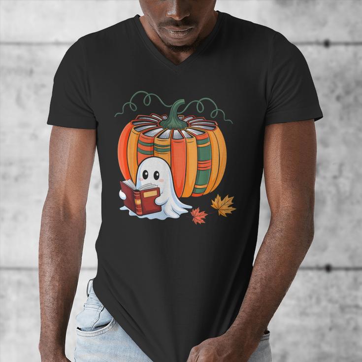 Fall Book Pumpkin Ghost Reading Books Halloween Teacher Men's V-Neck T-Shirt, funny design Fall Book Pumpkin Ghost Reading Books Halloween Teacher Men's V-Neck T-Shirt, funny design