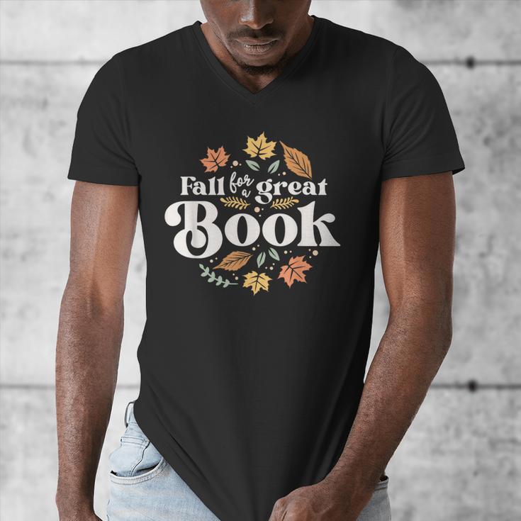Fall For A Great Book Reading Librarian Autumn Teacher Men's V-Neck T-Shirt, funny design Fall For A Great Book Reading Librarian Autumn Teacher Men's V-Neck T-Shirt, funny design