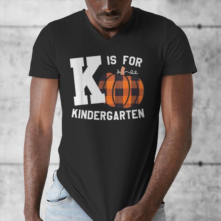 Fall Kindergarten Teacher K Is For Buffalo Plaid Pumpkin Men's V-Neck T-Shirt, funny design Fall Kindergarten Teacher K Is For Buffalo Plaid Pumpkin Men's V-Neck T-Shirt, funny design