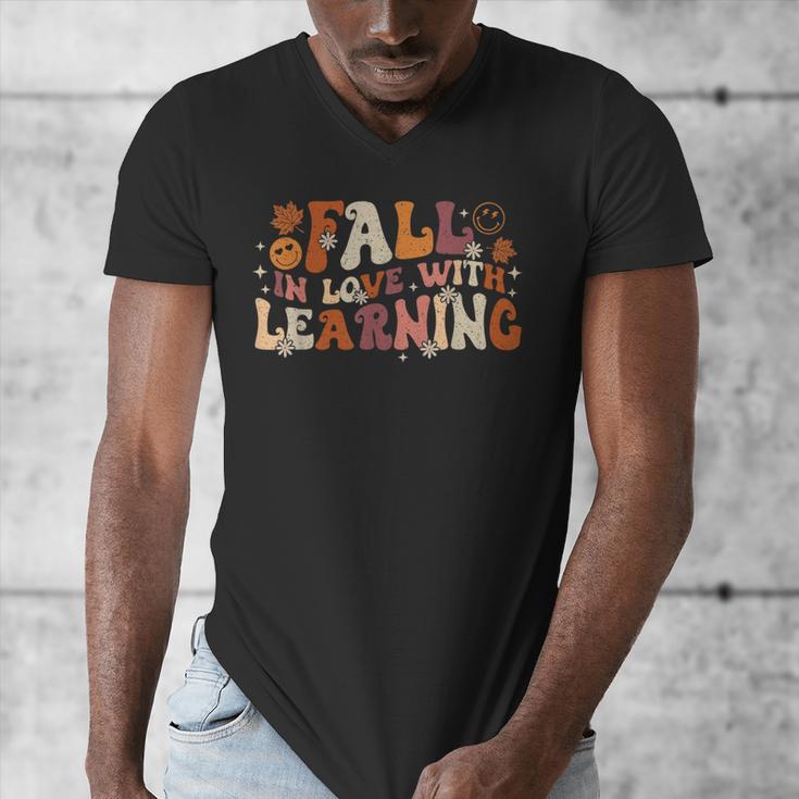 Fall In Love With Learning Autum Thanksgiving Teacher Kids Men's V-Neck T-Shirt, funny design